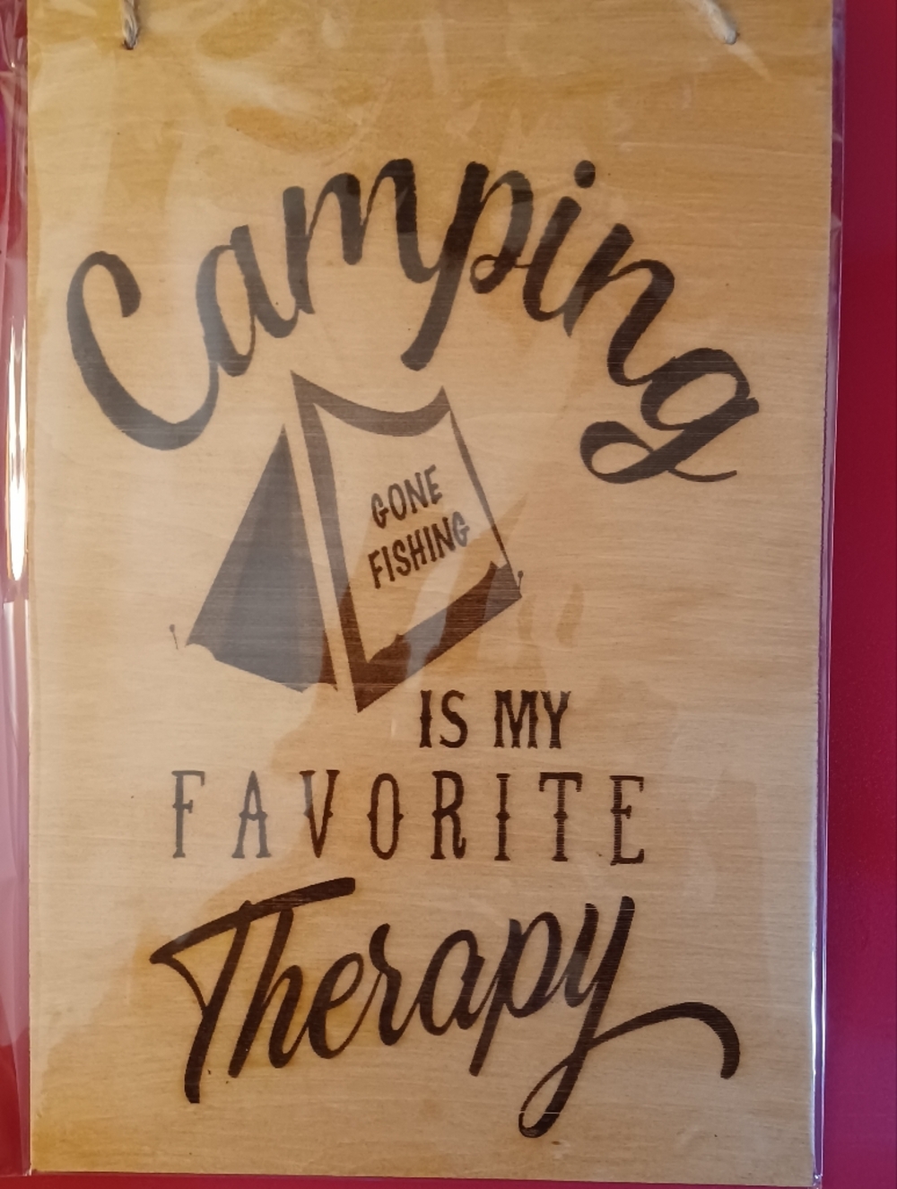 Camping Is My Favorite Therapy Wood Wall Sign - Brown